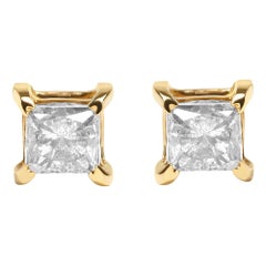 IGI Certified 14K Yellow Gold 5/8 Carat Princess Diamond Classic Stud Earrings