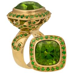 Crevoshay Captivating Handmade Peridot Tsavorite Gold Ring 5