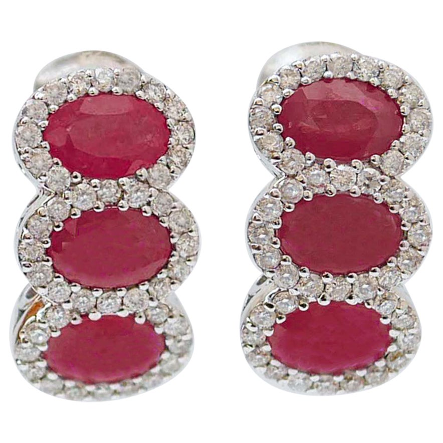Rubies, Diamonds, 18 Karat White Gold Earrings. For Sale