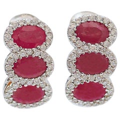 Rubies, Diamonds, 18 Karat White Gold Earrings.