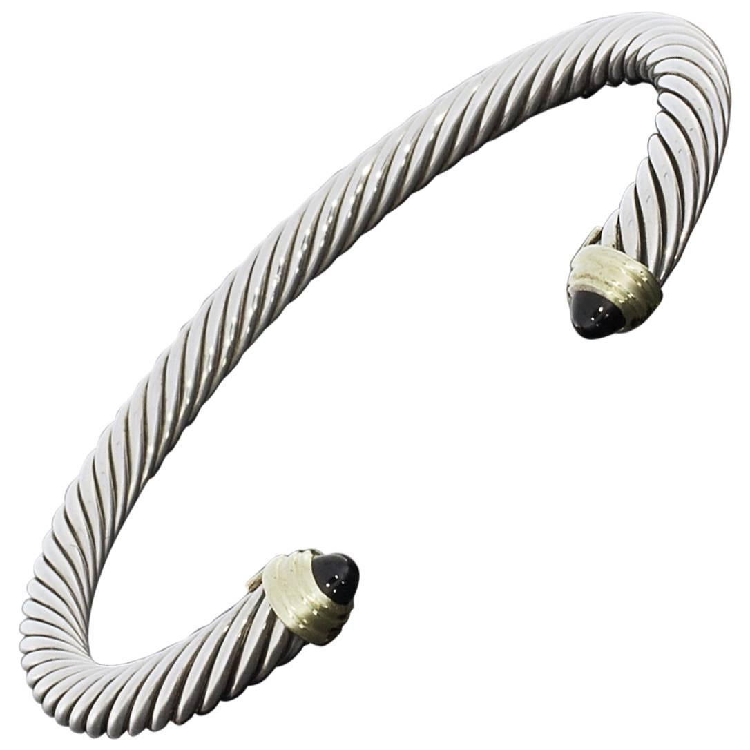 David Yurman Black Onyx Silver Gold Cable Classics Cuff Bracelet