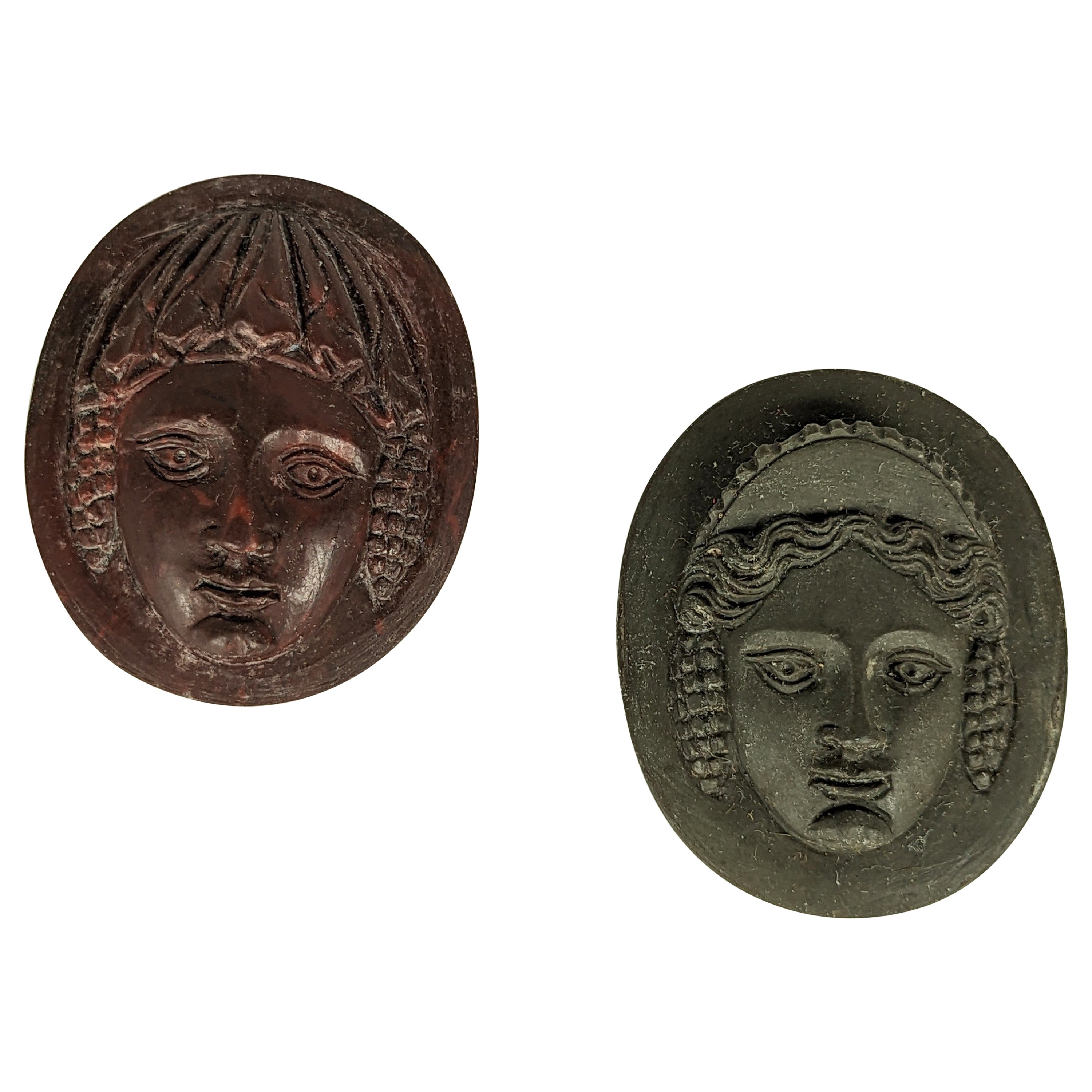 Pair of 19th Century Neoclassical Lava Cameos For Sale