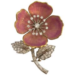 Boucheron Enamel Diamond Gold Platinum "Eglantine" Flower Brooch 1