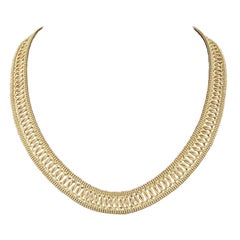 14k Yellow Gold Woven Link Necklace with Cabochon Cut Sapphires
