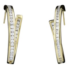 14k Yellow Gold Estate Diamond Hoop Earrings