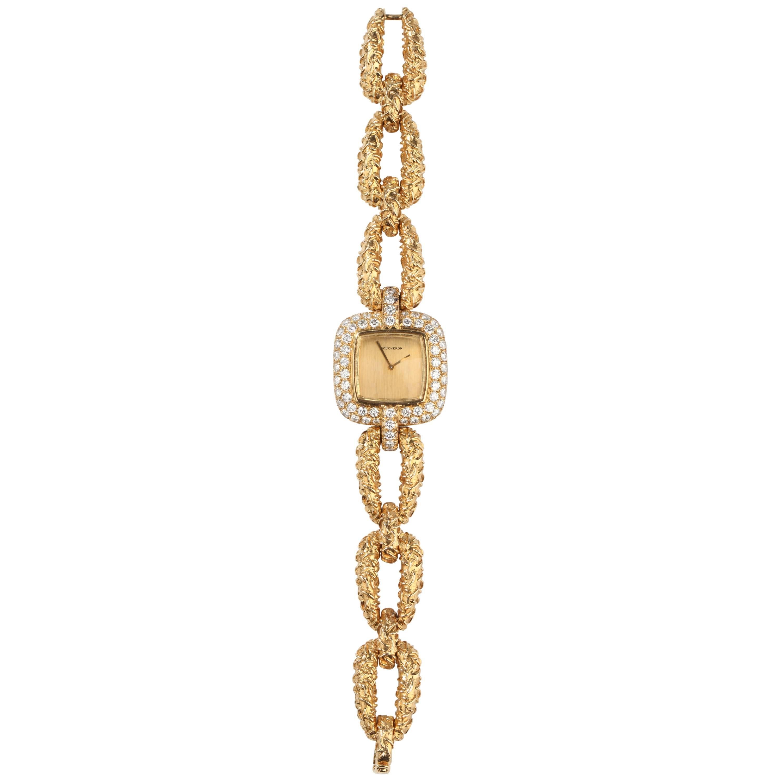 1960s Boucheron Paris Ladies Yellow Gold Diamond Wristwatch For Sale