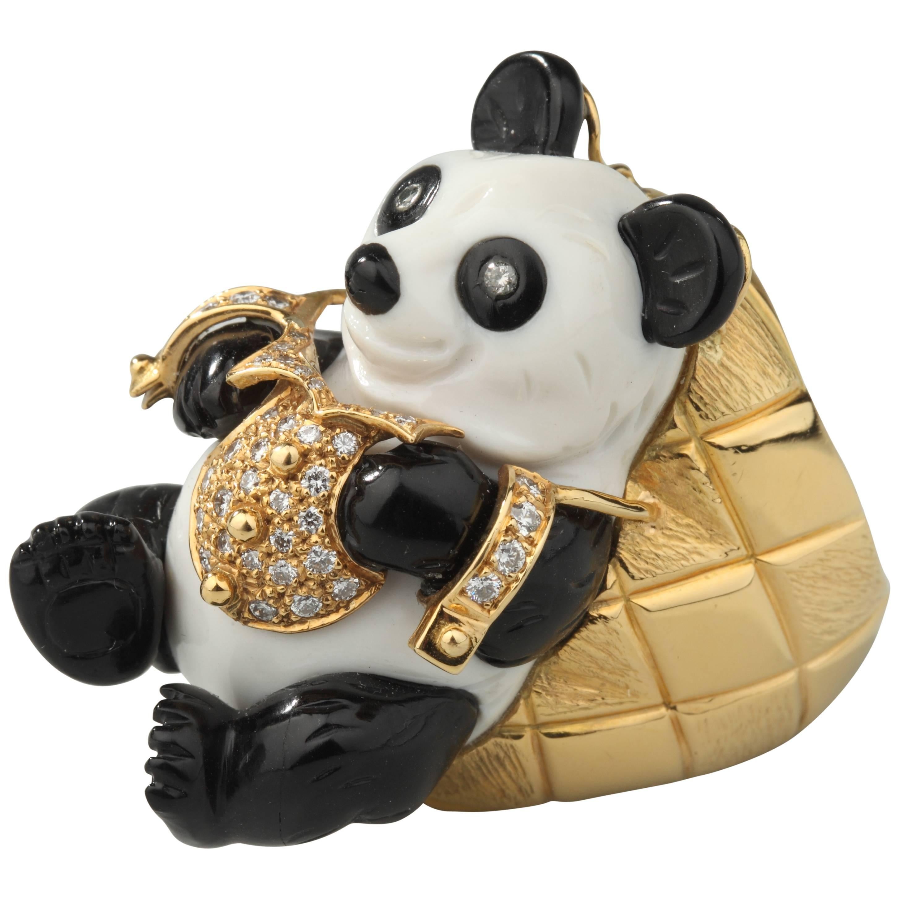 Eva Segoura White Opal Onyx Diamond Gold Panda Ring For Sale