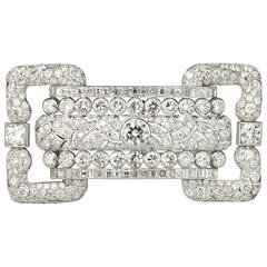 Art Deco French Large Diamond Platinum Brooch