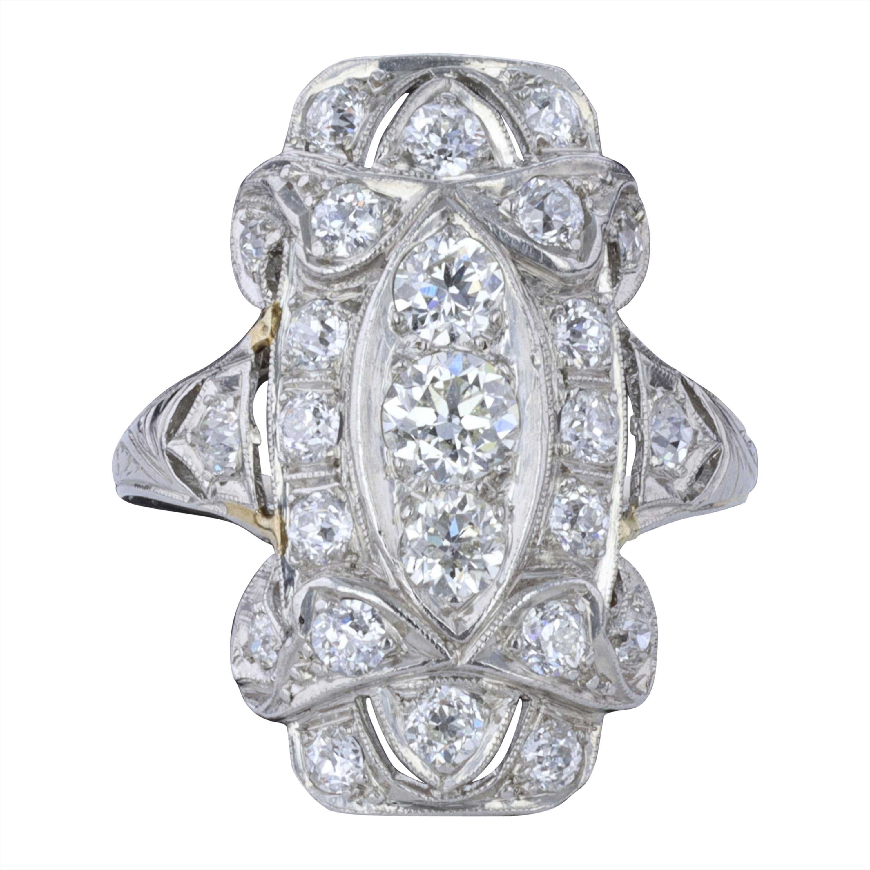 Art Deco 14K White Gold and Diamond Ring For Sale