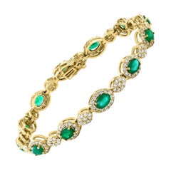 8 ct Natural Brazilian Emerald & 4.5 Ct Diamond Tennis Bracelet 14 Karat Gold