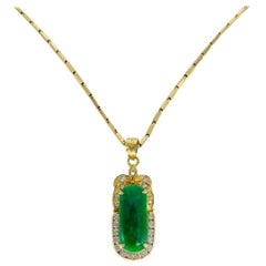 Retro Jade and Diamonds Pendant Necklace 18k Gold