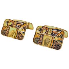 David Andersen Enamel Sterling Silver with Vermeil Finish "Fall" Cufflinks