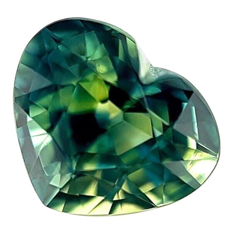 1.65Ct Natural Sapphire Vivid Blue Green Unique Heart Cut Rare Gem IF For Sale