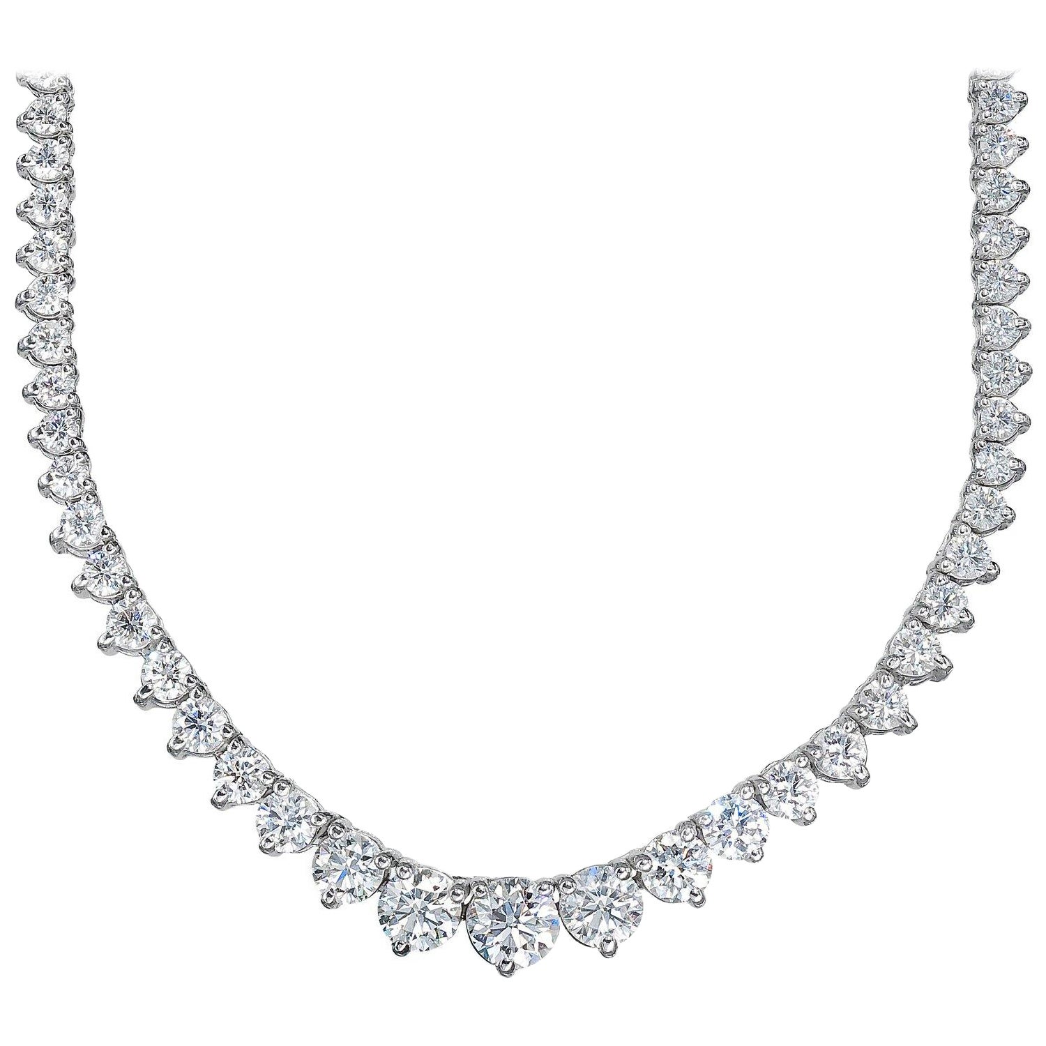 Abgestufte Riviera-Tennis-Halskette (25 Karat EF VVS GIA Diamanten) aus Weißgold