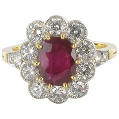 French 2.09 carat Ruby Diamond Gold Platinum Ring 2