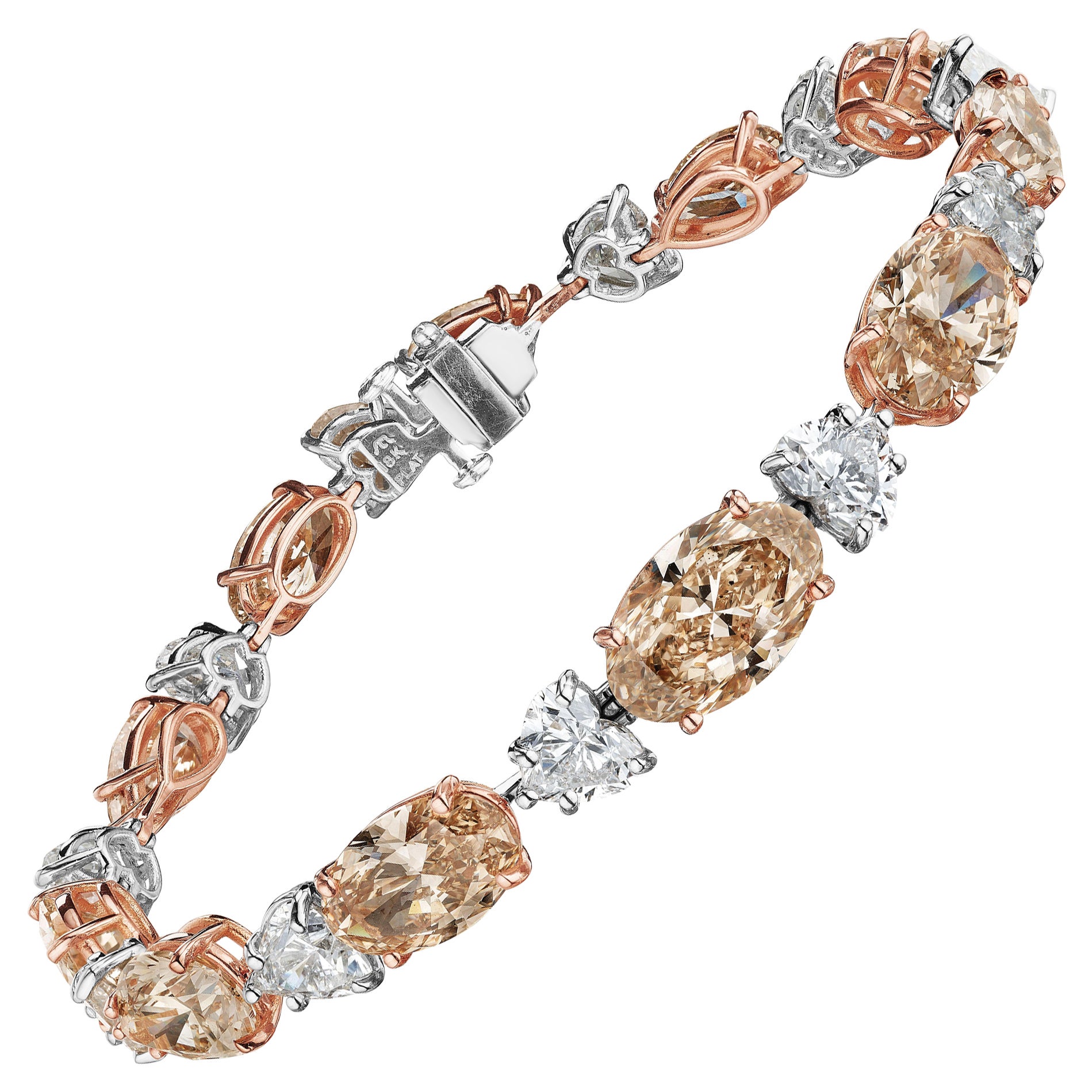 27.63 Carat GIA Certified Champagne & White Mixed Shape Diamond Bracelet For Sale