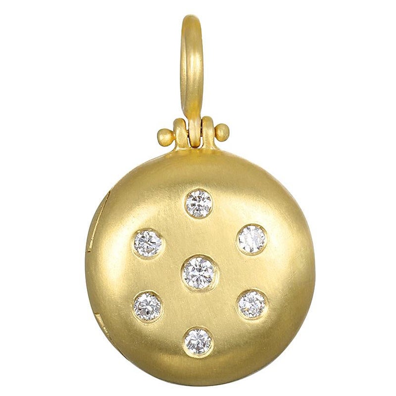Faye Kim 18 Karat Gold and Diamond Small Round Locket For Sale
