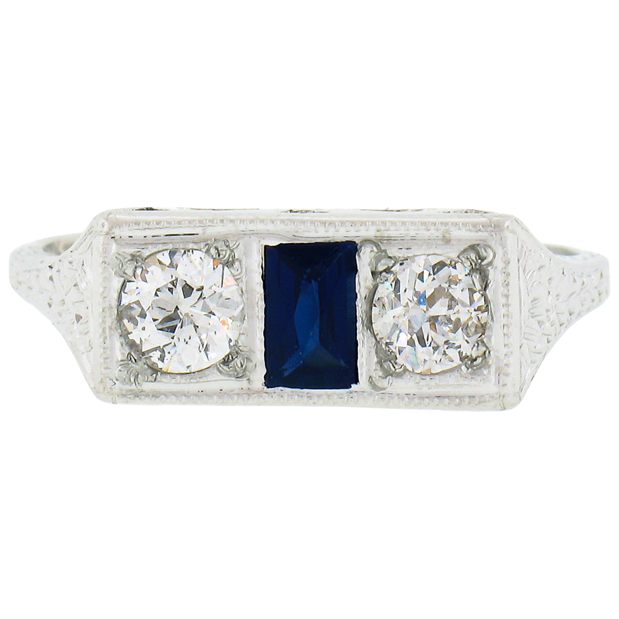 Bague Moi et Toi en or 20k Antique Art Deco .45ct diamant européen et saphir