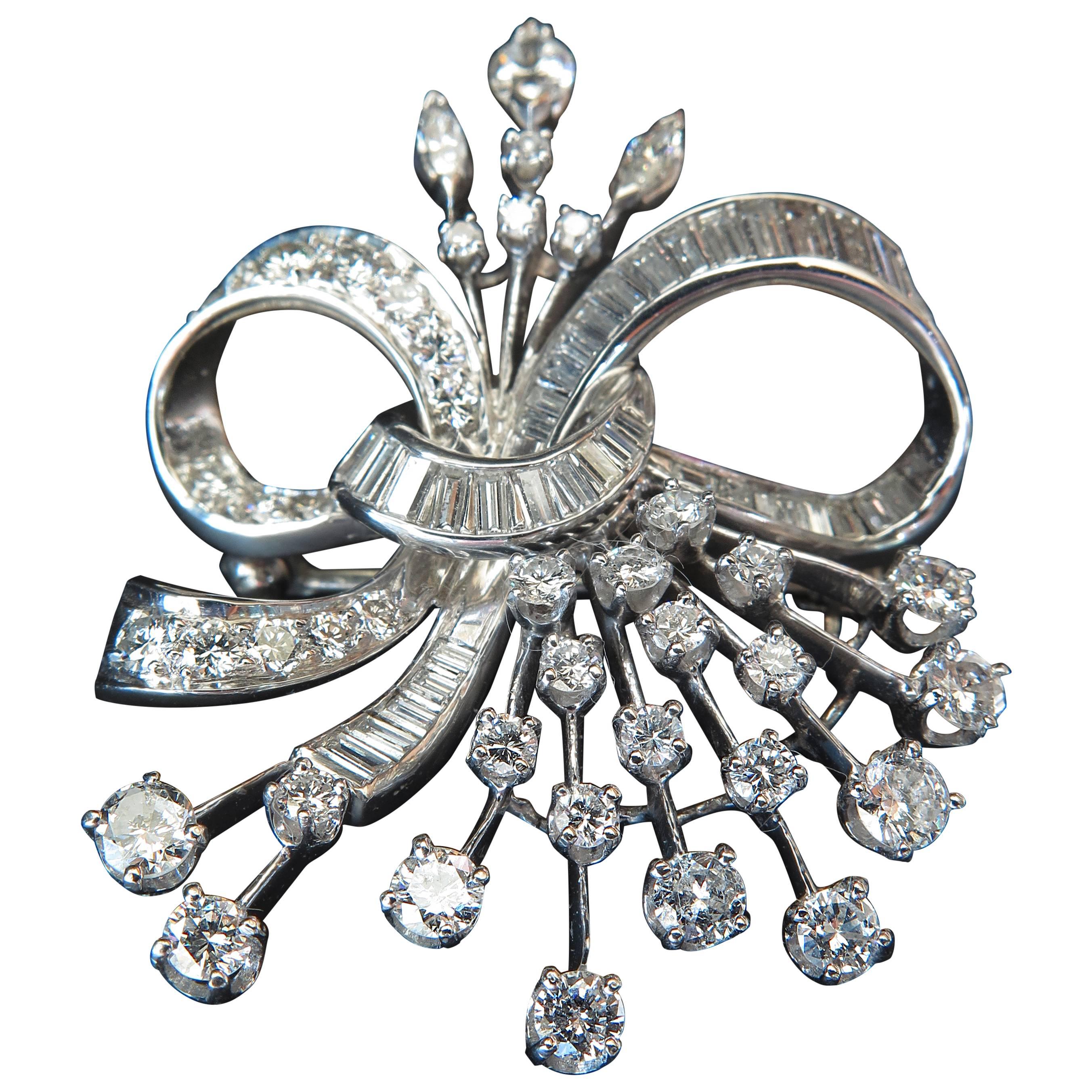 1960s Platinum and Diamond Spray Brooch Pendant