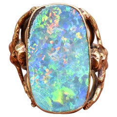 Estate Black Opal Figural Ring In 14K Yellow Gold