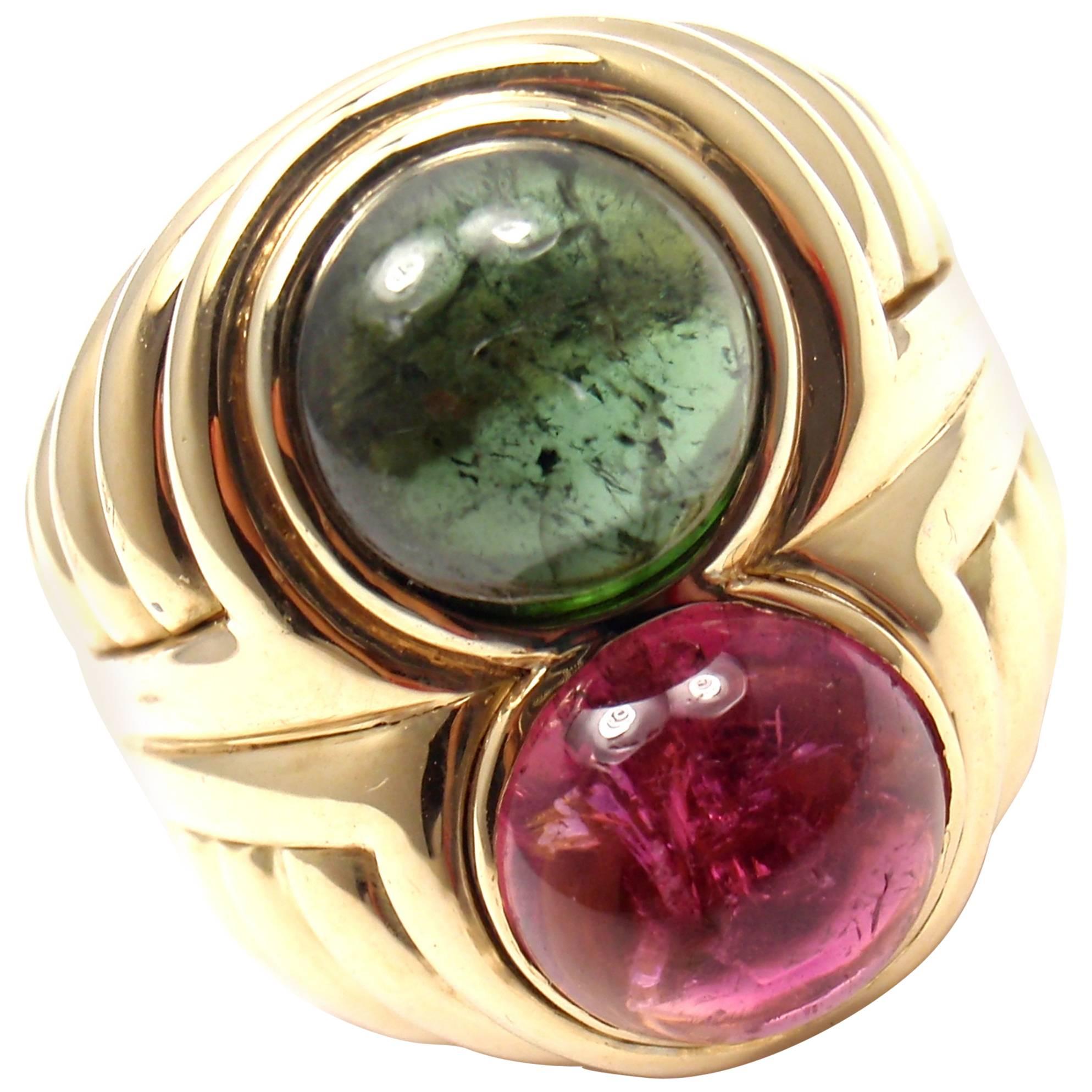 Bulgari Pink and Green Tourmaline Gold Ring