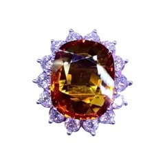 AIG Certified 17.08 Ct Orange Sapphire Diamonds 2.78 Ct 18K Gold Ring