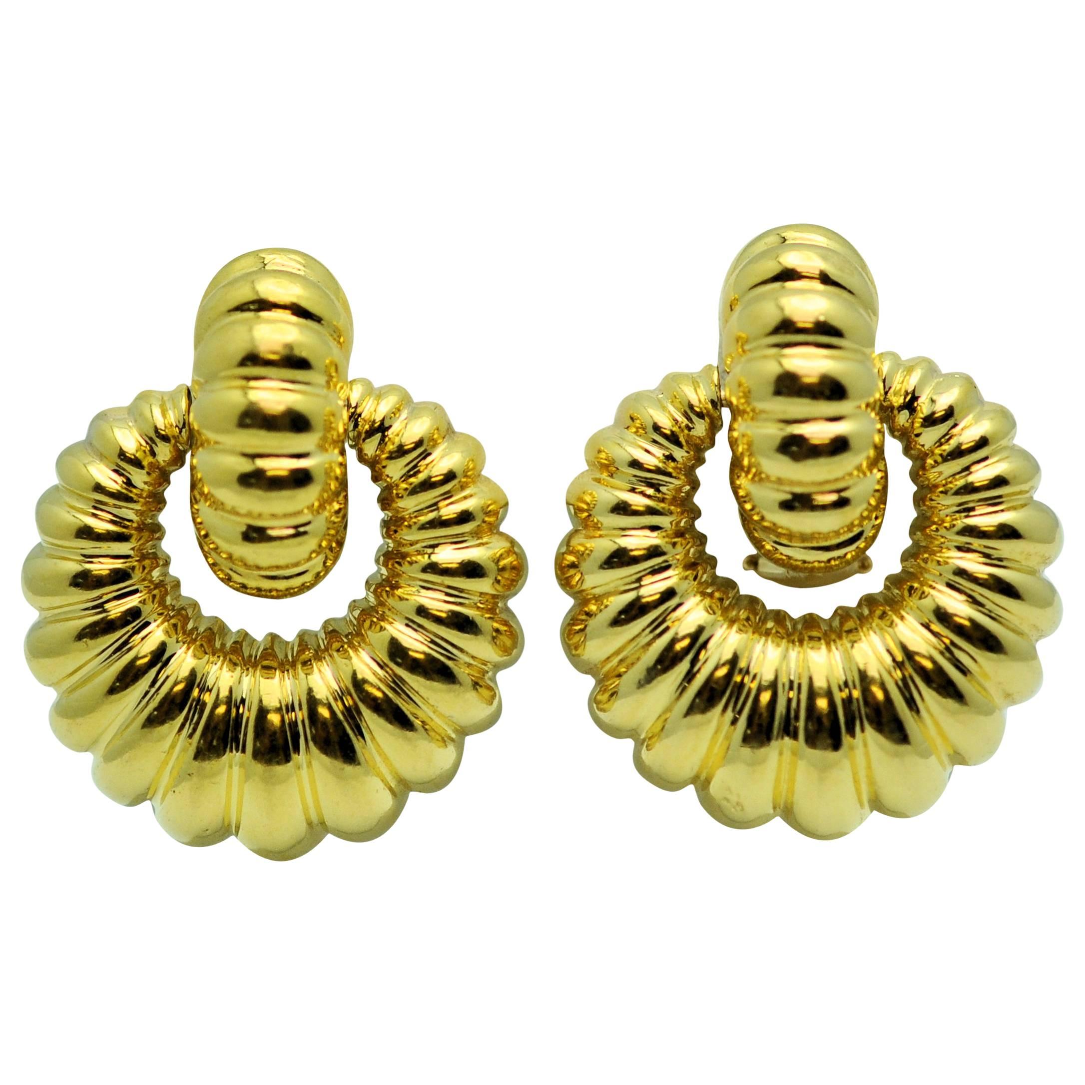 Gold Shrimp Doorknocker Earrings with Omega Clips