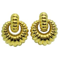 Gold Shrimp Doorknocker Earrings with Omega Clips