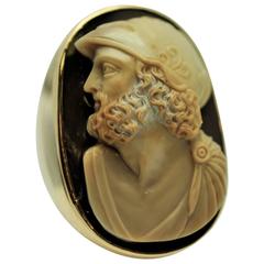 Vintage Magnificent Hardstone Roman Helmeted Figure Cameo Ring