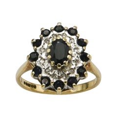 British Vintage Golden Ring with Sapphires and Diamonds