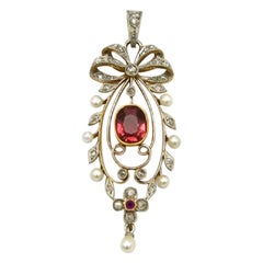 Antique Edwardian pendant with tourmalines, diamonds and pearls