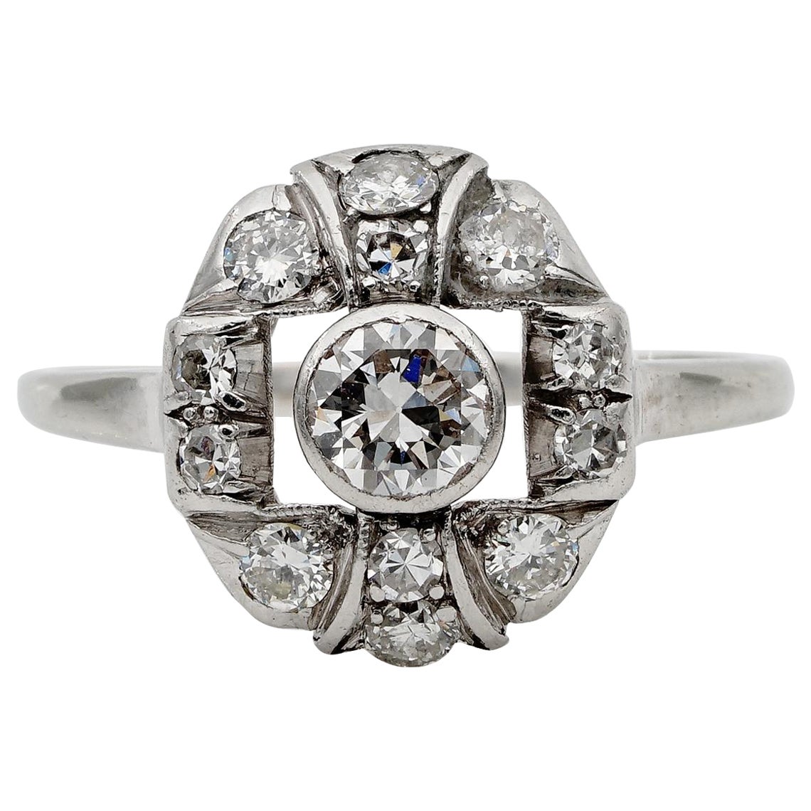 Edwardian .95 Ct Diamond Platinum Rare Ring For Sale