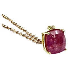 10.16 Carat Pink Sapphire Cushion Pendant  26" Length Rose Gold