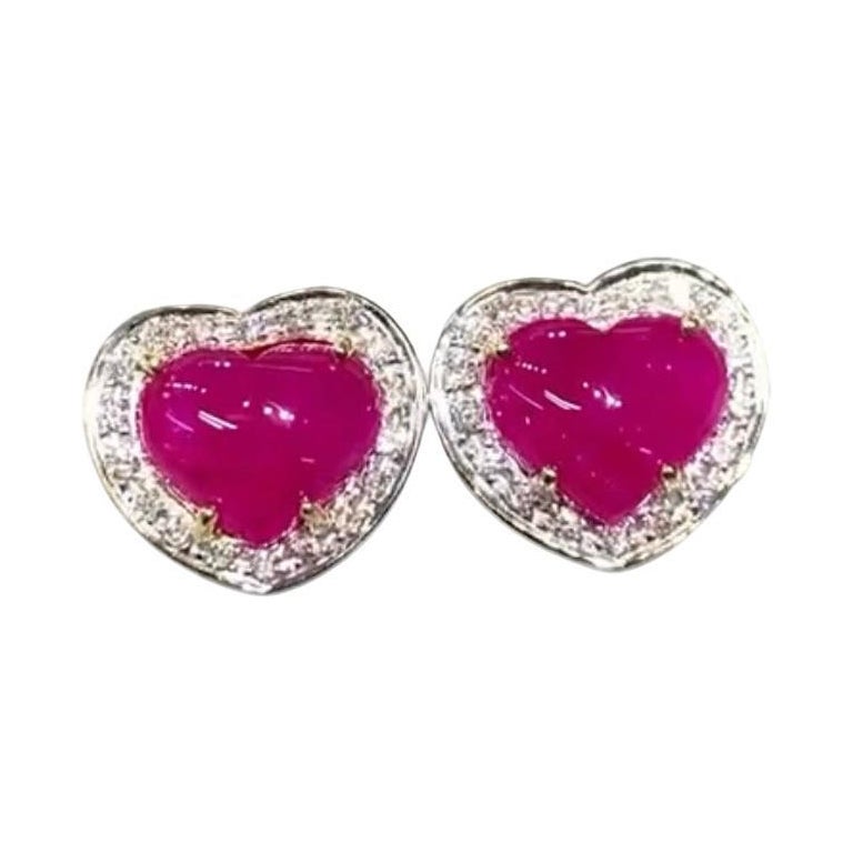 AIG  Boucles d'oreilles en or 18 carats avec diamants et rubis de Birmanie certifiés 8,15 carats 