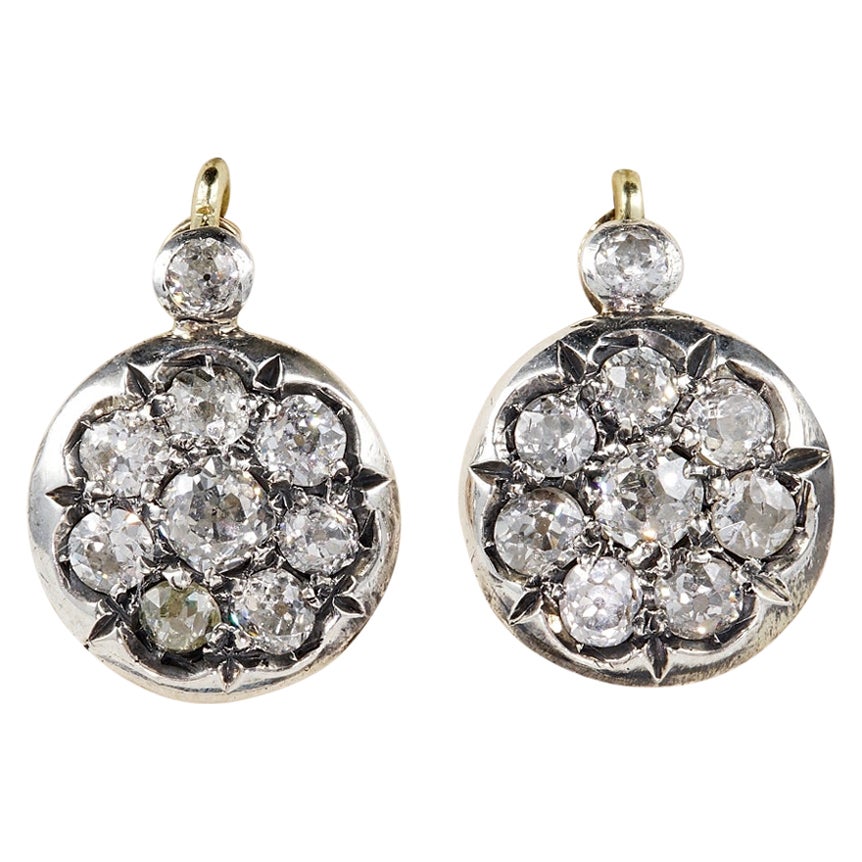 Boucles d'oreilles Victoriennes 1.80 Ct Old Mine Cut Diamond Rare Drop Earrings