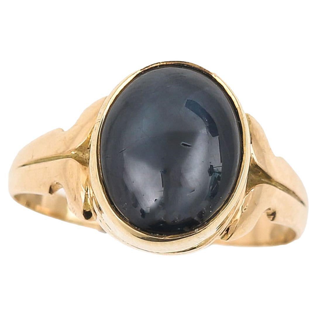 Victorian Gents 9ct Gold Blue Synthetic Star Sapphire Signet Ring, Circa 1900