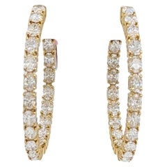 White Diamond Oval Hoop Earrings in 18K Yellow Gold