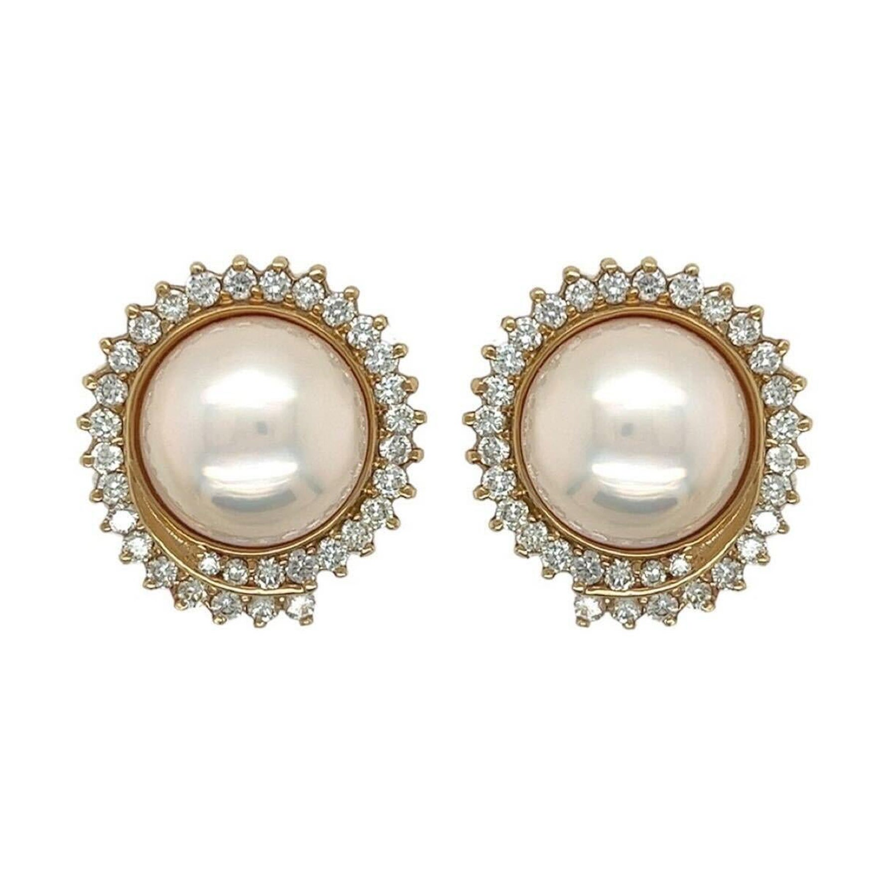 A Pair of Yellow Gold, Pearl and Diamond Earrings 