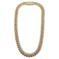 32.30 Carats Diamonds Heavy Cuban Link Necklace Chain 14 Karats Yellow Gold 16''