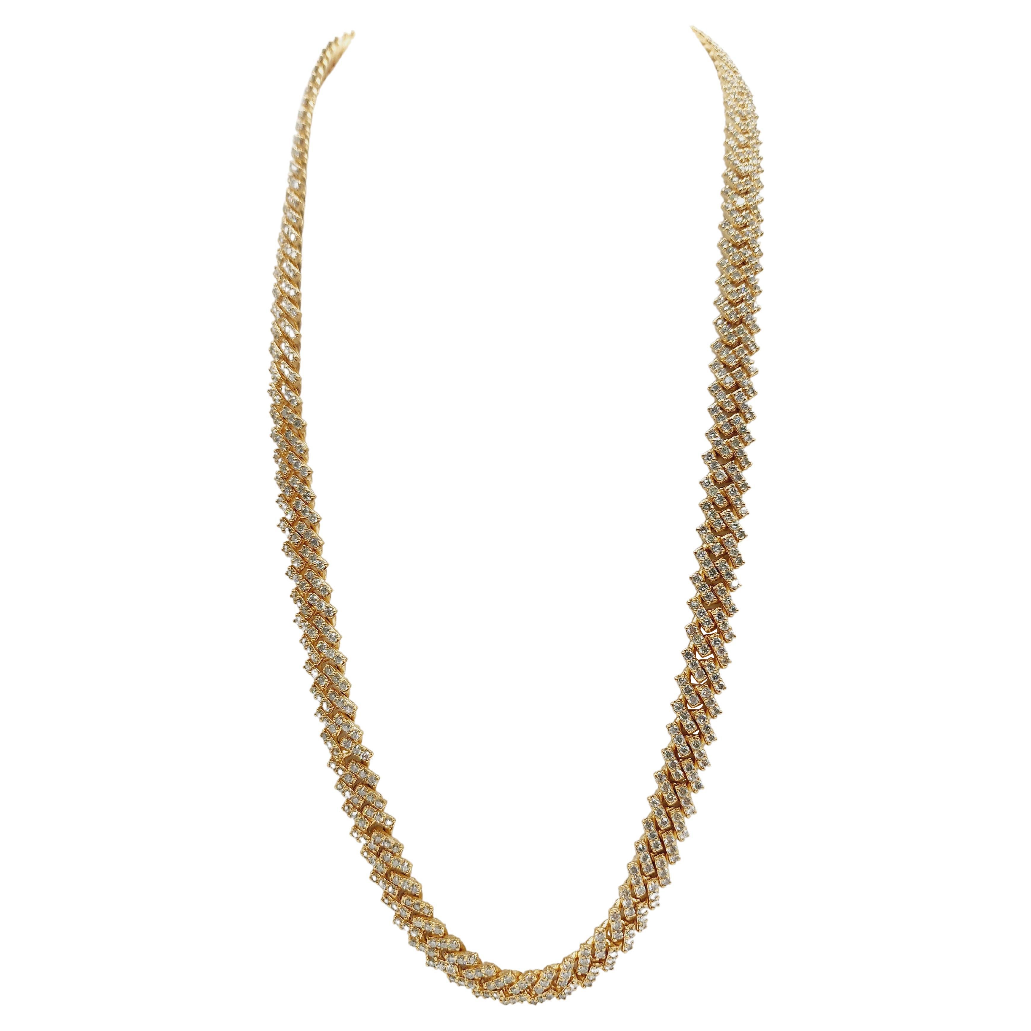 38.35 Carats Diamonds Heavy Cuban Link Necklace Chain 14 Karats Yellow