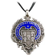 Antique Art Deco silver and blue enamel watch fob pendant, Football 
