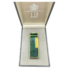 Vintage Dunhill Rare Green Marble Lacquer & Gold Plated Roller Lighter