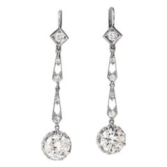 Antique 5.05 carats Diamond Art Deco 18 Karat White Gold Dangle Drop Earrings
