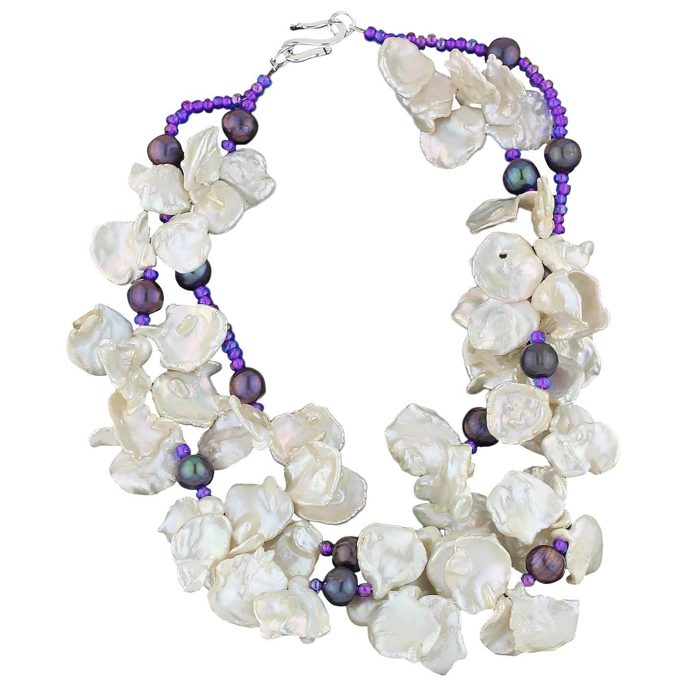 Keshi Pearls and Lavender Pearls Necklace