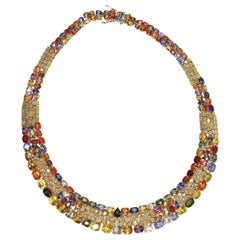 Cute Colourful Multi Sapphire Diamond Gold Necklace for Her For Sale at  1stDibs