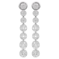 3.2 Carat Pave Diamond Long Dangle Earrings 18 Karat White Gold Handmade Jewelry