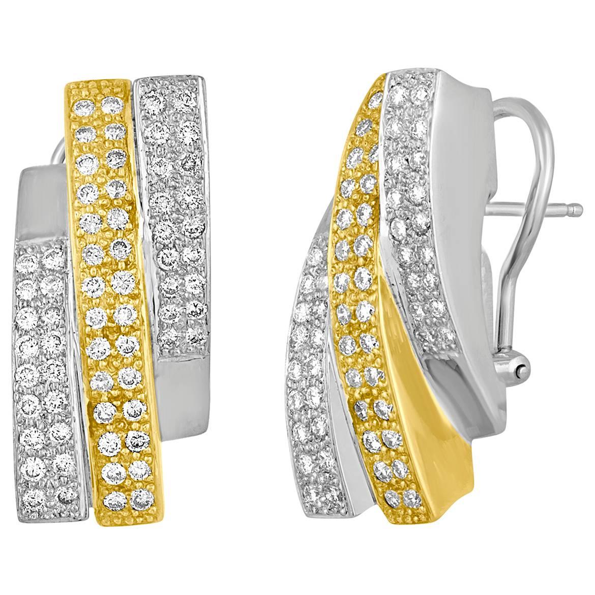 2.50 Carats Abstract Diamond Two Tone Gold Earrings For Sale