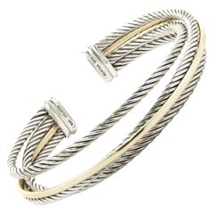 David Yurman Sterling Silver & 18 Karat Yellow Gold Cable Crossover Bangle Brace