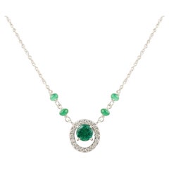 Everyday Emerald Diamond Necklace 18k Solid White Gold, Fine Jewelry Gift