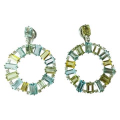 Set in 18K Gold, 22.61 carats Natural Aquamarine & Diamonds Dangle Hoop Earrings